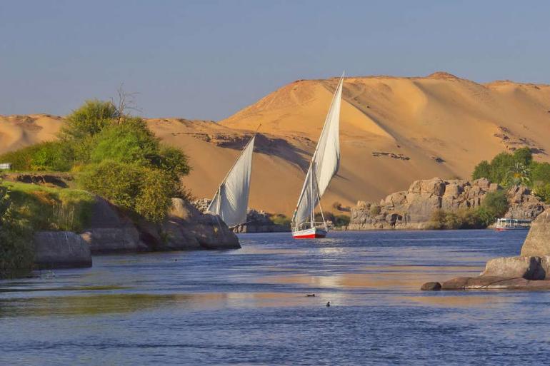 Family Egyptian Sphinx, Pyramids and Nile River